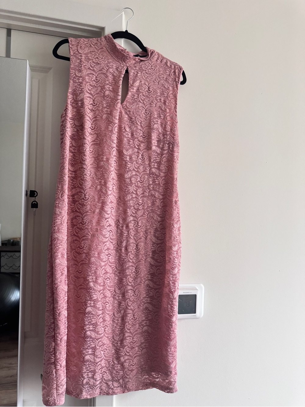 Ashley Stewart Rose Pink Lace Midi Dress with Keyhole front and back